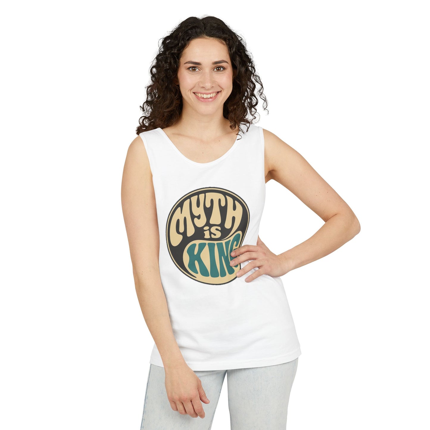 Retro Myth Is King Tank Top, Unisex Summer Shirt, Boho Clothing, Gift for Myth Lovers, Festival Apparel, Casual Wear, Beach Outing