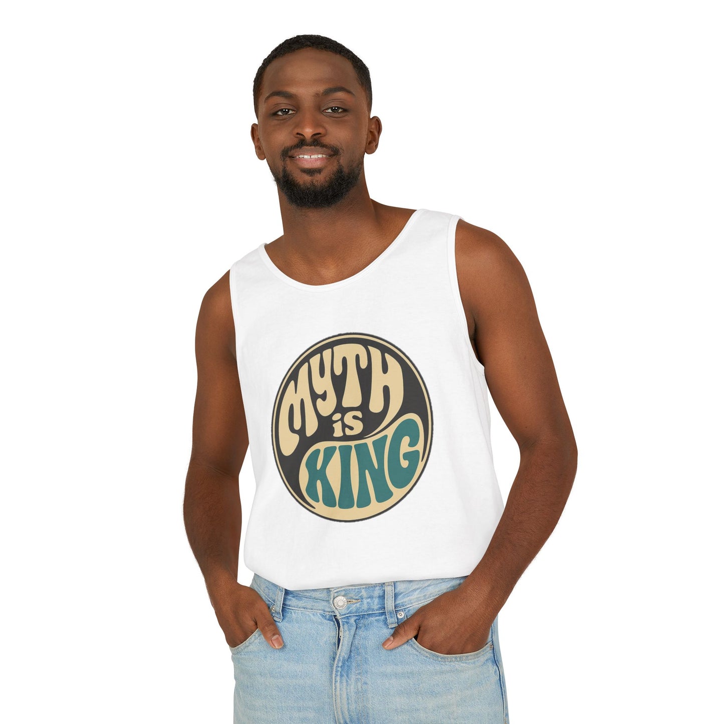 Retro Myth Is King Tank Top, Unisex Summer Shirt, Boho Clothing, Gift for Myth Lovers, Festival Apparel, Casual Wear, Beach Outing