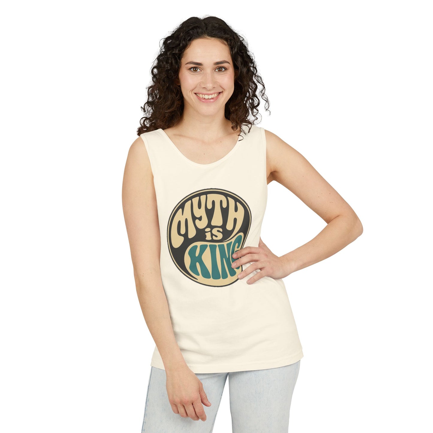 Retro Myth Is King Tank Top, Unisex Summer Shirt, Boho Clothing, Gift for Myth Lovers, Festival Apparel, Casual Wear, Beach Outing